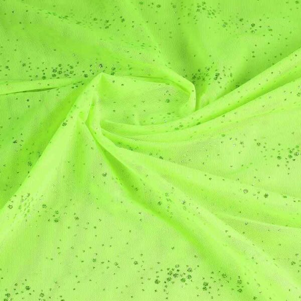 Tissu mesh pois glitter lime