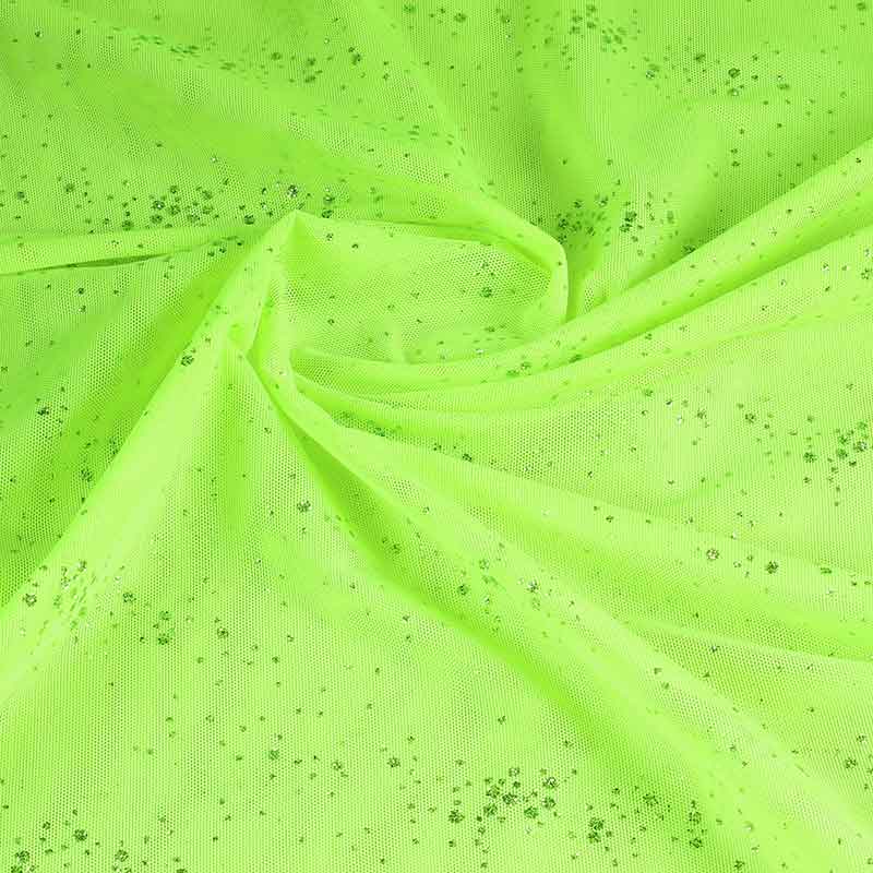 Tissu mesh pois glitter lime