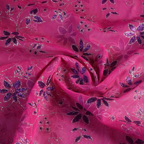 Tissu mesh fleur paillettes fuchsia