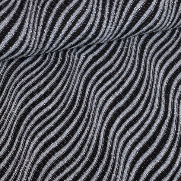 Tissu rayé glitter fantaisie noir argent