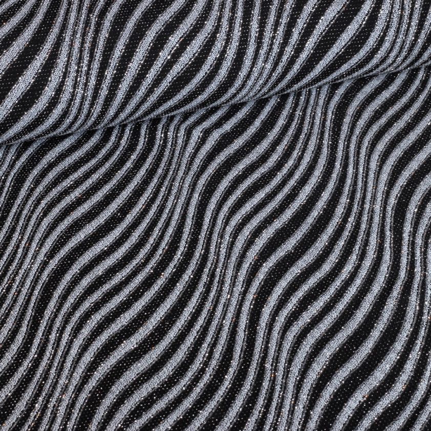 Tissu rayé glitter fantaisie noir argent