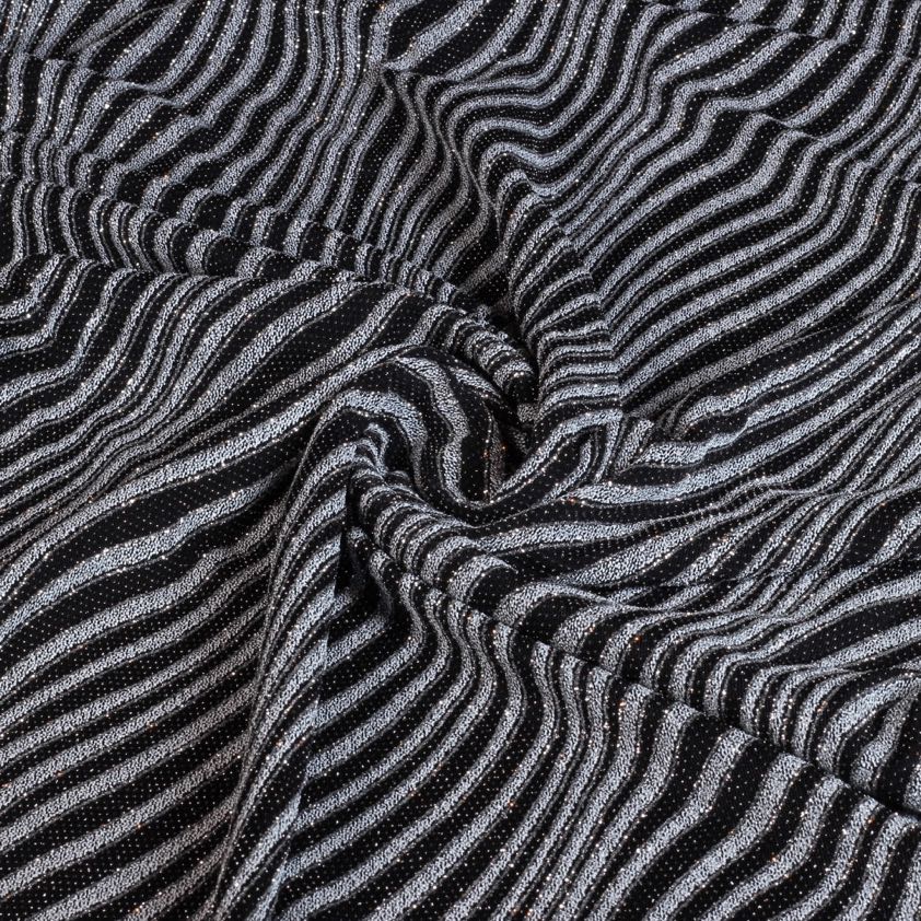 Tissu rayé glitter fantaisie noir argent