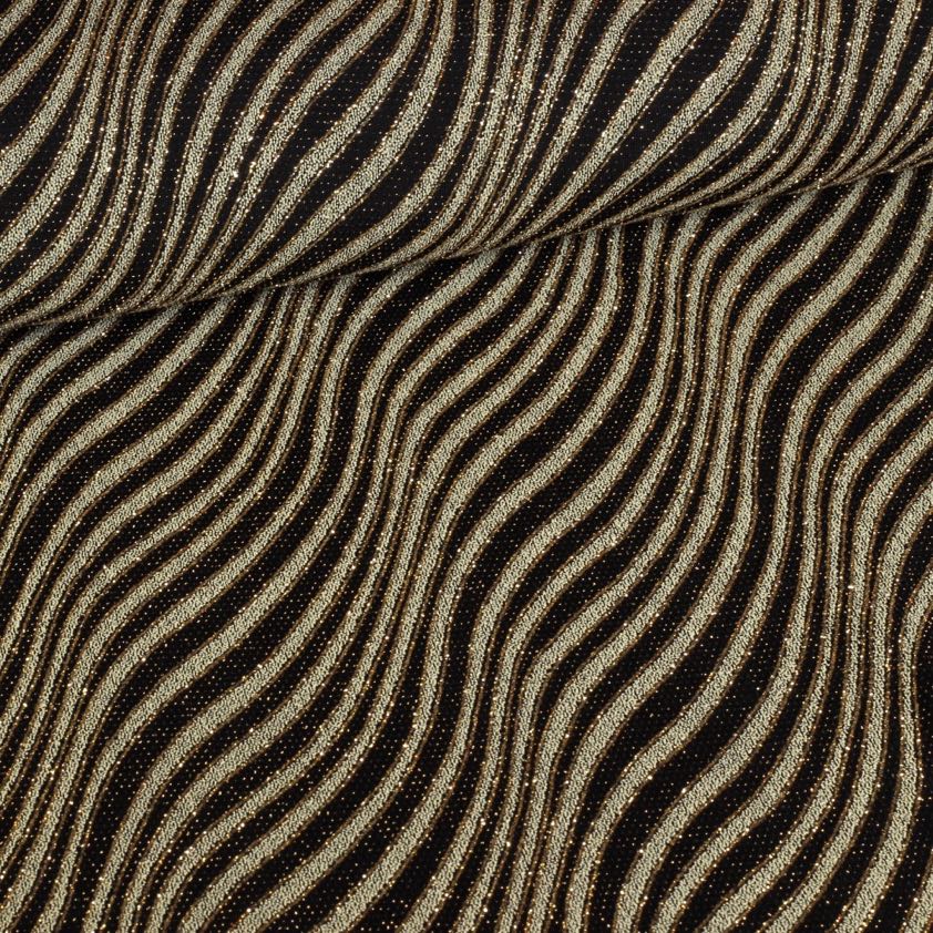 Tissu rayé glitter fantaisie noir or