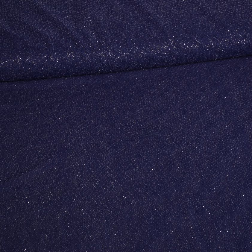 Tissu mesh stretch paillettes bleu foncé