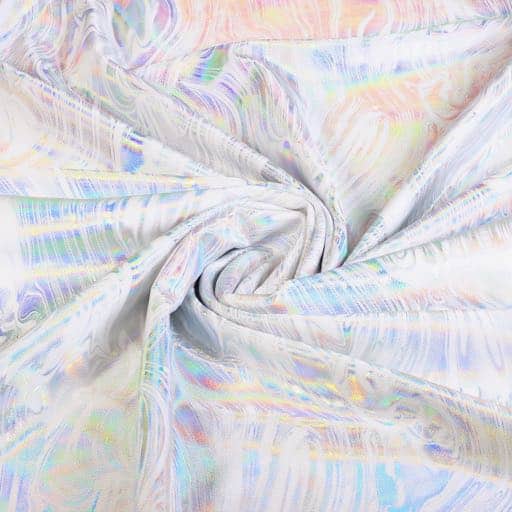 Tissu stretch 4 directions abstract blanc/argent