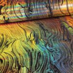 Stretch 4 way stof abstract zwart/goud