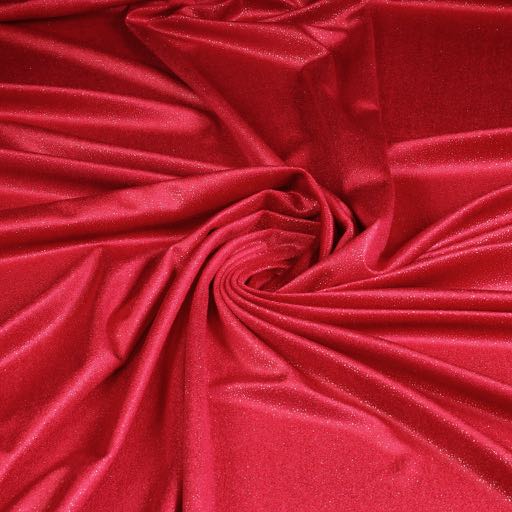 Tissu velours paillettes argent rouge