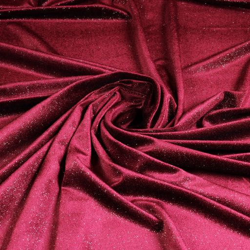Tissu velours bordeaux paillettes argent