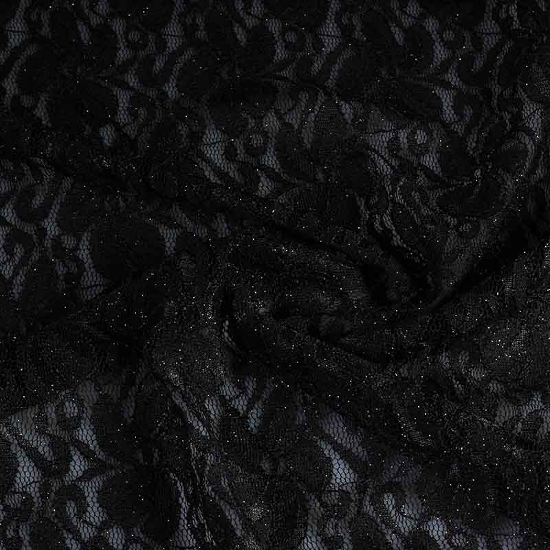 Tissu dentelle stretch glitter noir