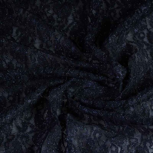 Tissu dentelle stretch paillettes bleu foncé