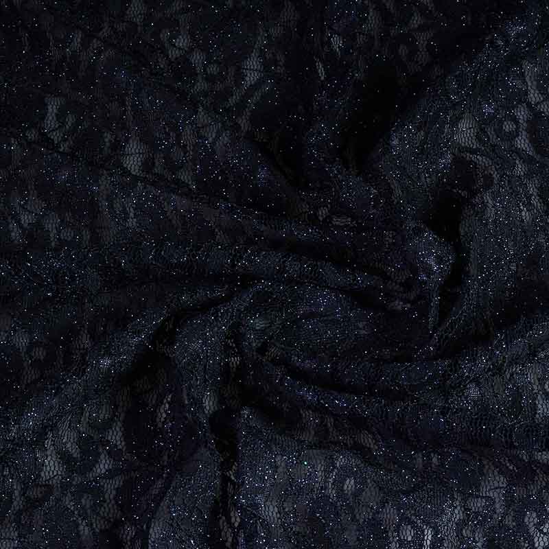 Tissu dentelle stretch paillettes bleu foncé