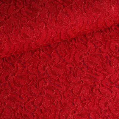 Tissu dentelle stretch paillettes rouge