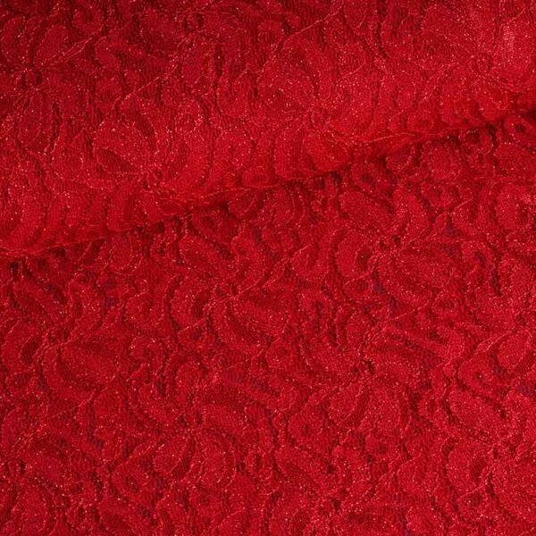 Tissu dentelle stretch paillettes rouge
