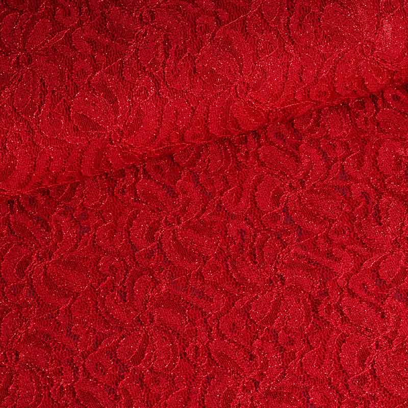 Tissu dentelle stretch paillettes rouge