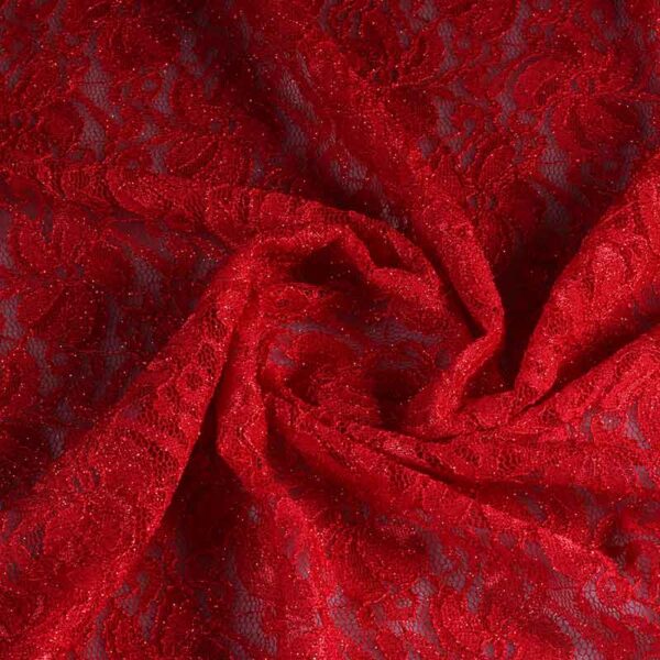 Tissu dentelle stretch paillettes rouge