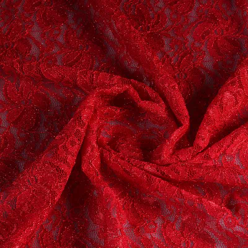 Tissu dentelle stretch paillettes rouge