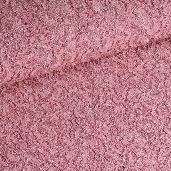 Tissu dentelle stretch paillettes rose poudré