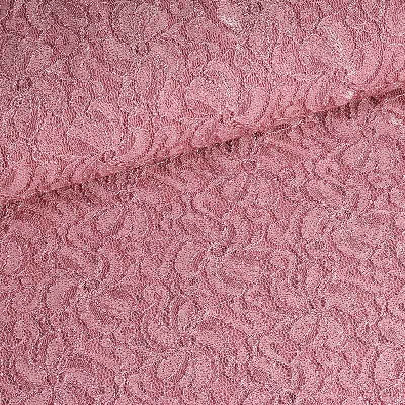 Tissu dentelle stretch paillettes rose poudré