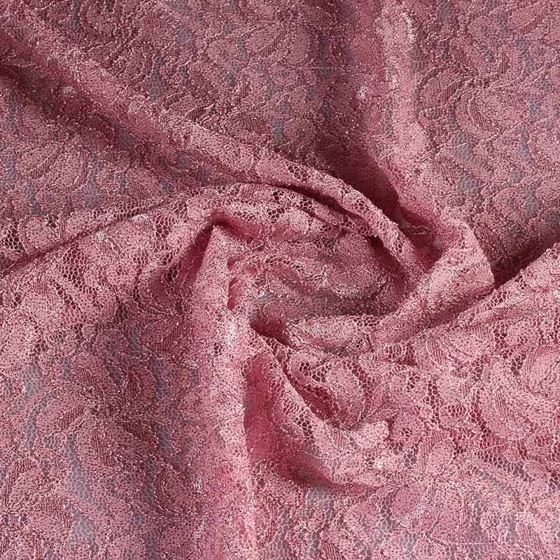 Tissu dentelle stretch paillettes rose poudré