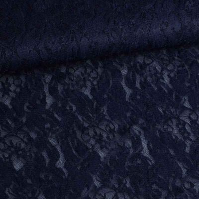 Tissu dentelle stretch bleu marine