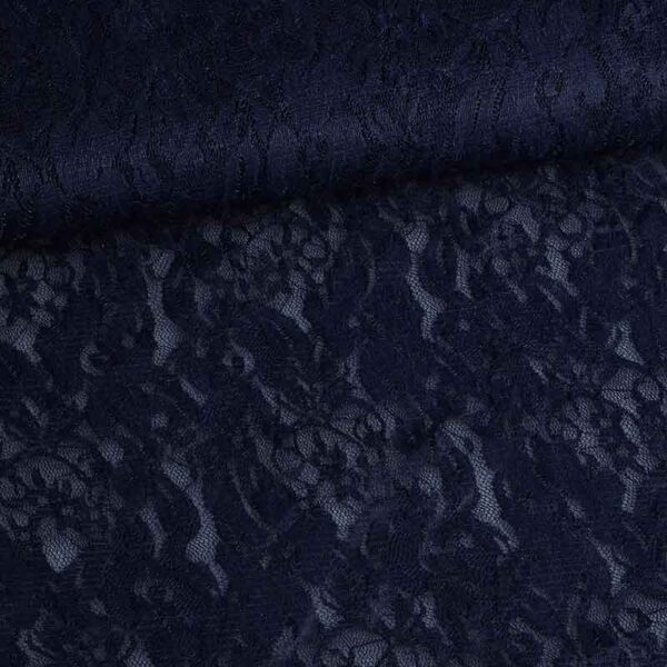 Tissu dentelle stretch bleu marine