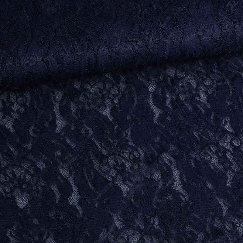 Tissu dentelle stretch bleu marine