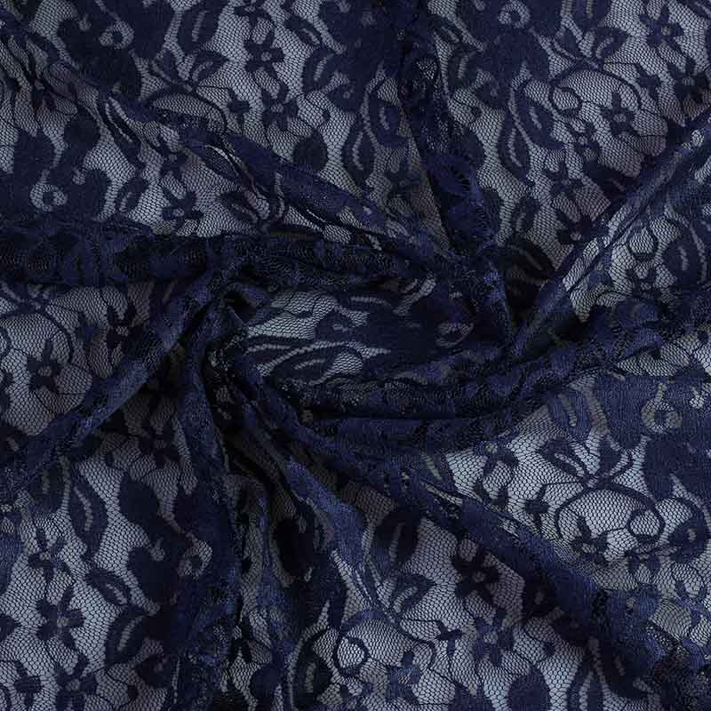 Tissu dentelle stretch bleu marine