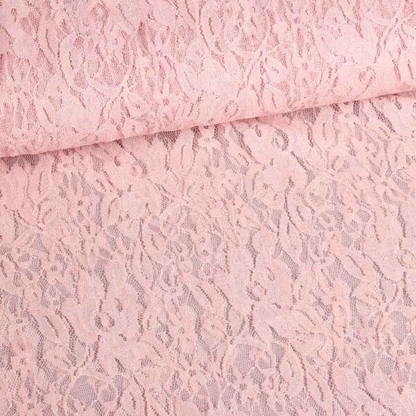 Tissu dentelle stretch rosé