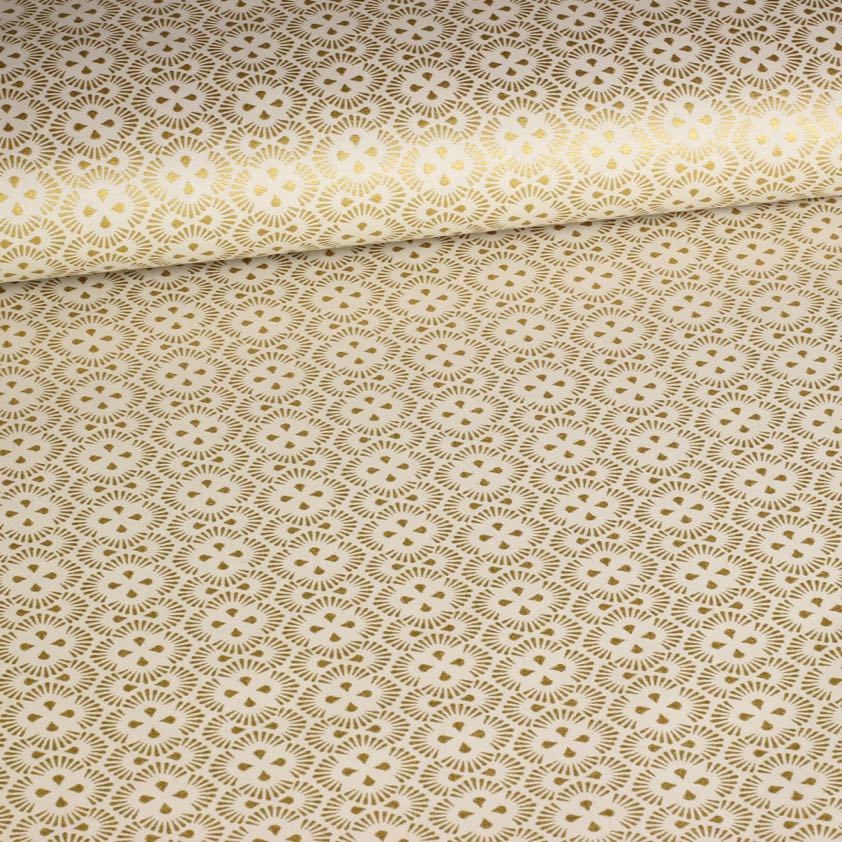 Tissu popeline fantaisie Noël beige