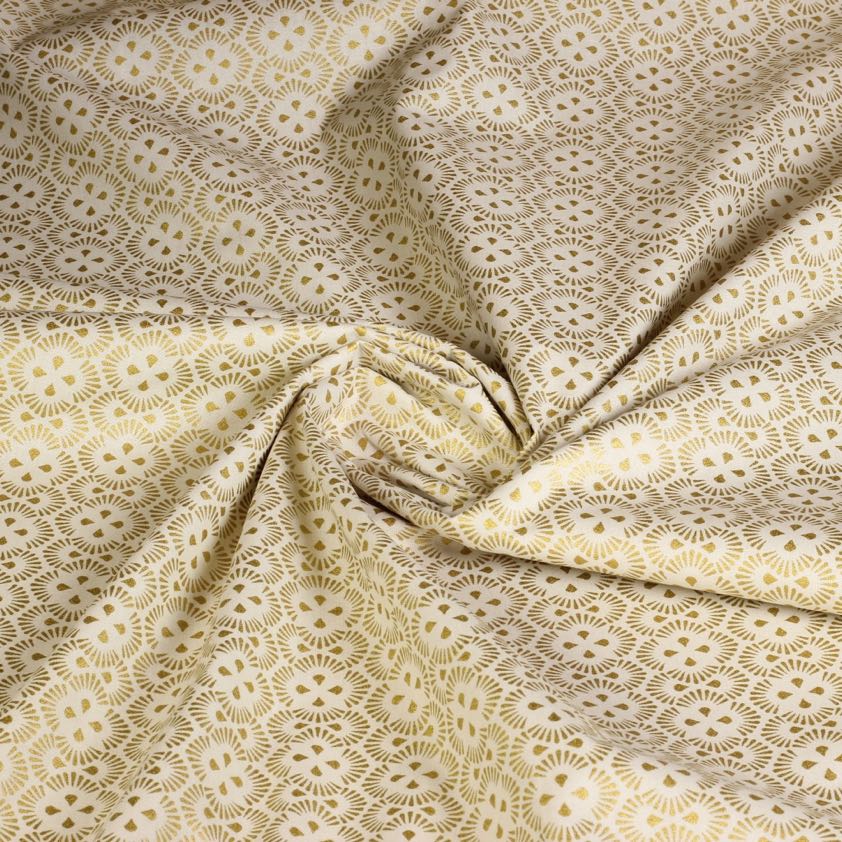 Tissu popeline fantaisie Noël beige