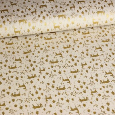 Tissu popeline cerf Noël beige