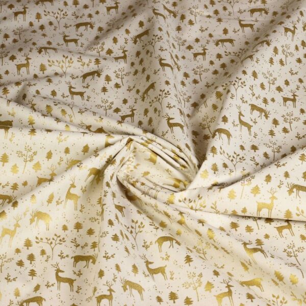 Tissu popeline cerf Noël beige