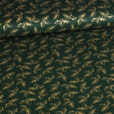 Tissu popeline couronne Noël vert