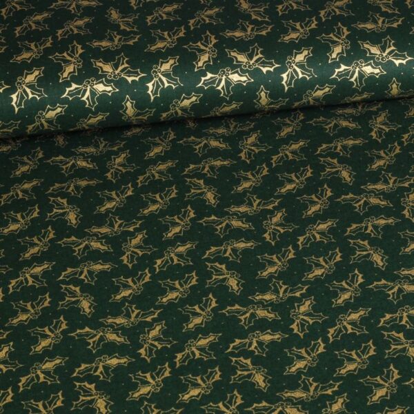 Tissu popeline couronne Noël vert