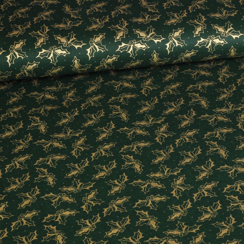 Tissu popeline couronne Noël vert