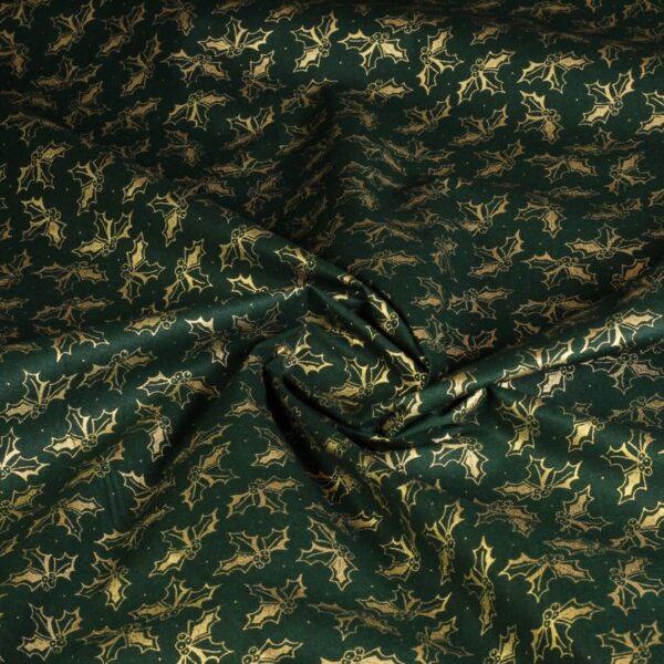 Tissu popeline couronne Noël vert