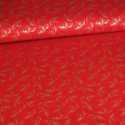 Tissu popeline couronne Noël rouge
