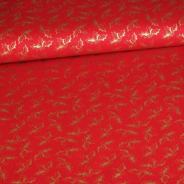 Tissu popeline couronne Noël rouge