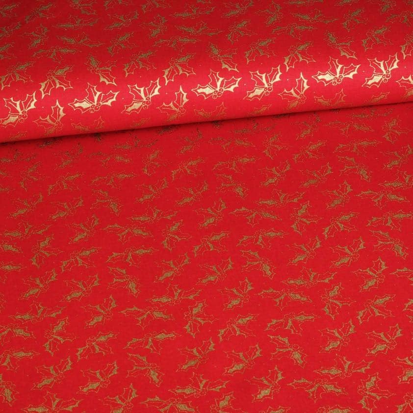 Tissu popeline couronne Noël rouge