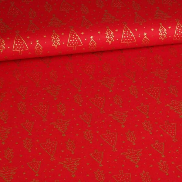 Tissu popeline sapin de Noël rouge