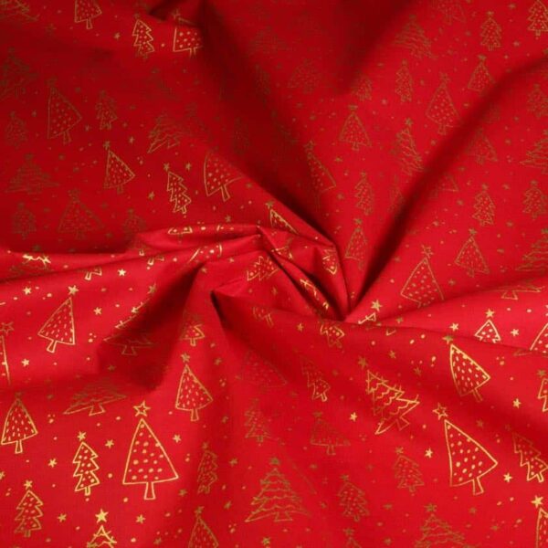Tissu popeline sapin de Noël rouge