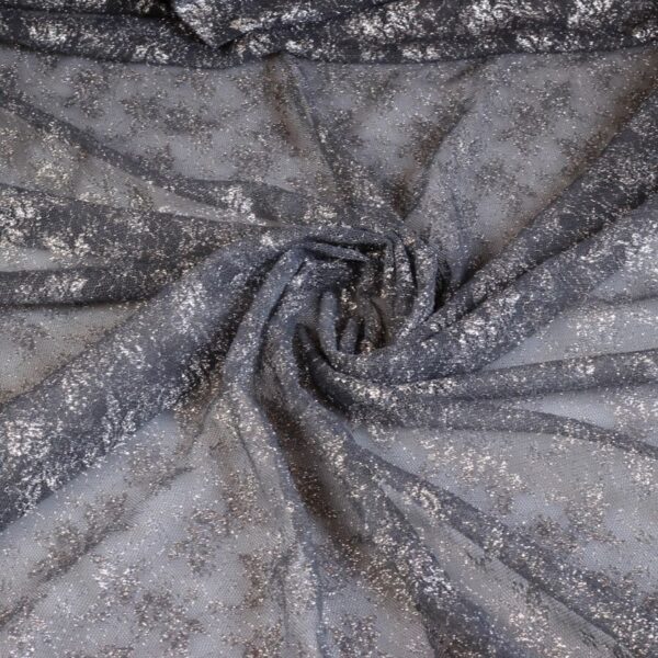 Tissu dentelle fleur argent foncé