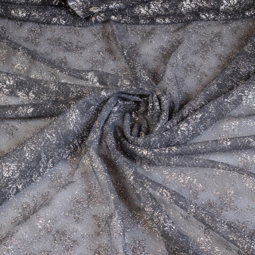 Tissu dentelle fleur argent foncé