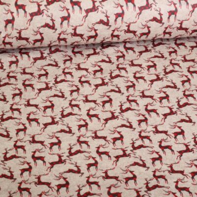 Tissu feutre rennes de Noël imprimé