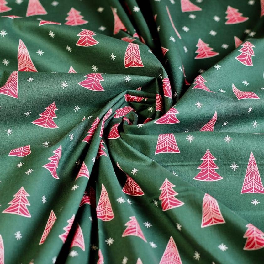 Tissu popeline Sapin de Noël vert