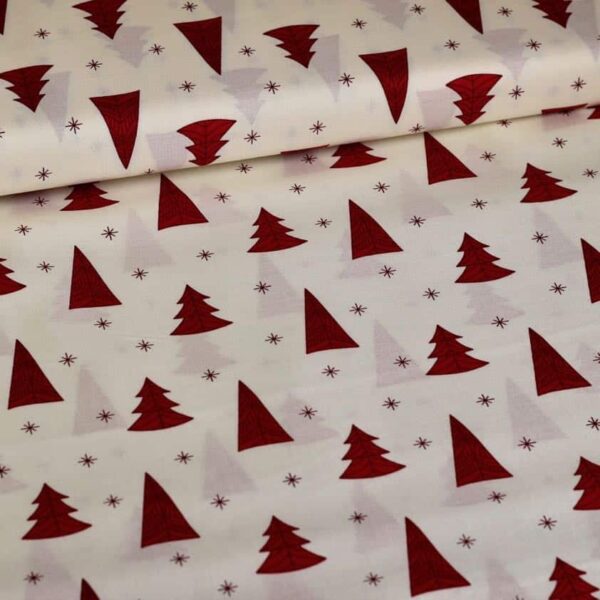 Tissu popeline sapin de Noël/étoile off white
