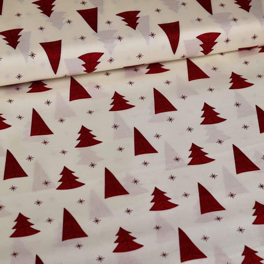 Tissu popeline sapin de Noël/étoile off white