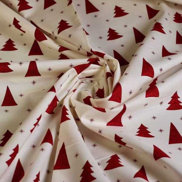 Tissu popeline sapin de Noël/étoile off white