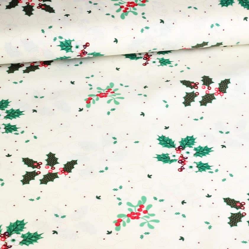 Tissu popeline Fleur de Noël écru