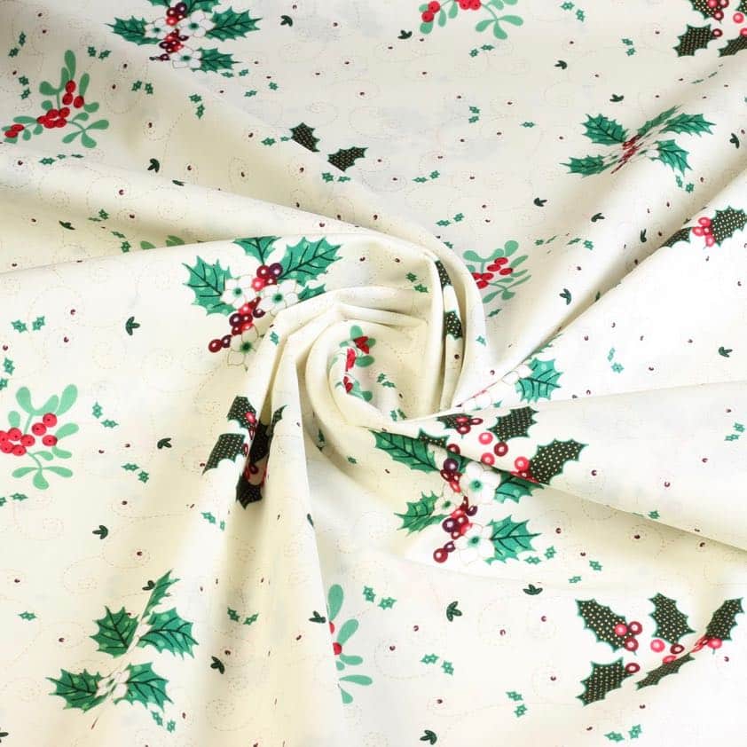 Tissu popeline Fleur de Noël écru
